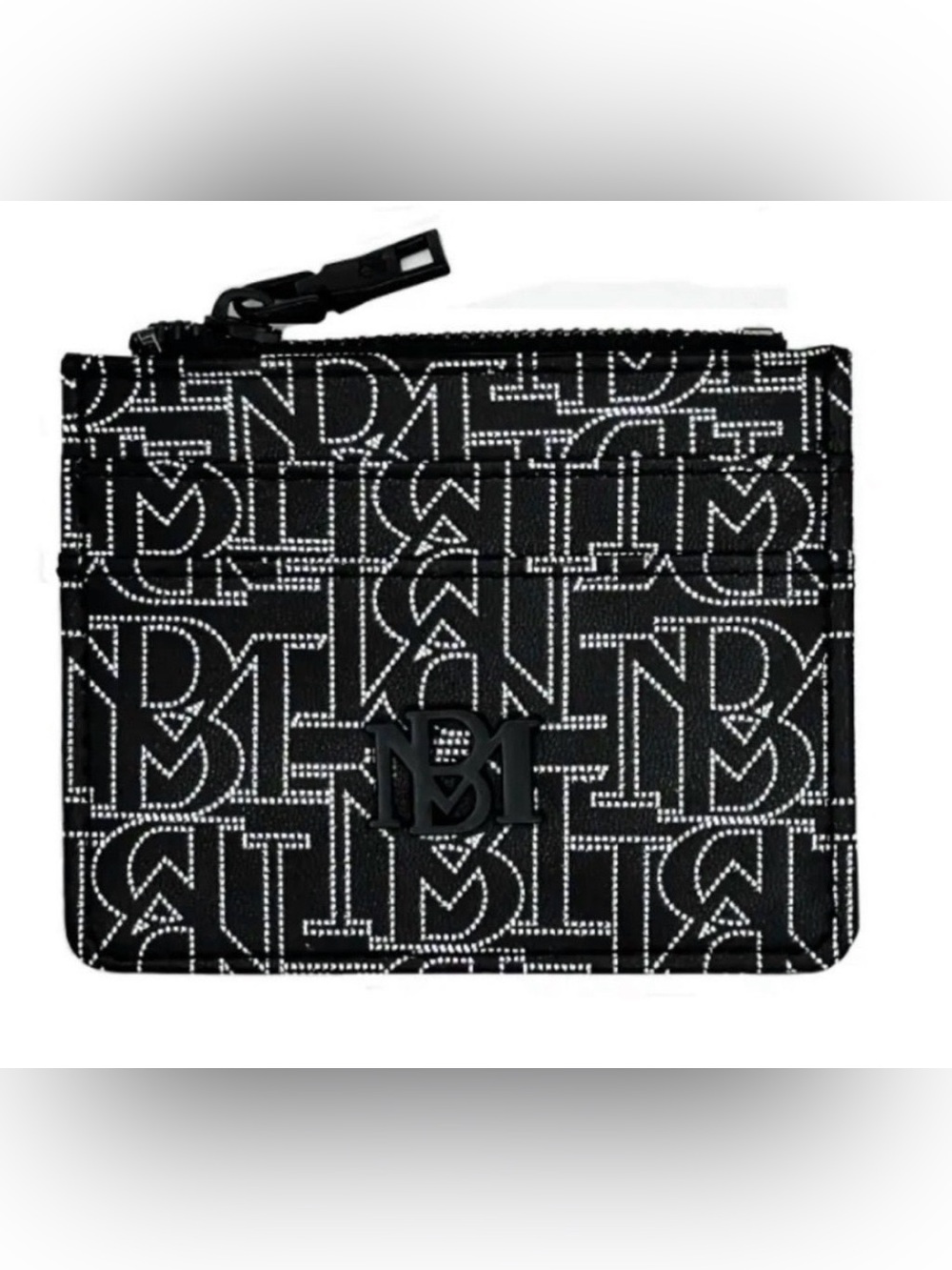 Badgley Mischka NWT Monogram Zip Pouch Cardholder with Logo Blk & White